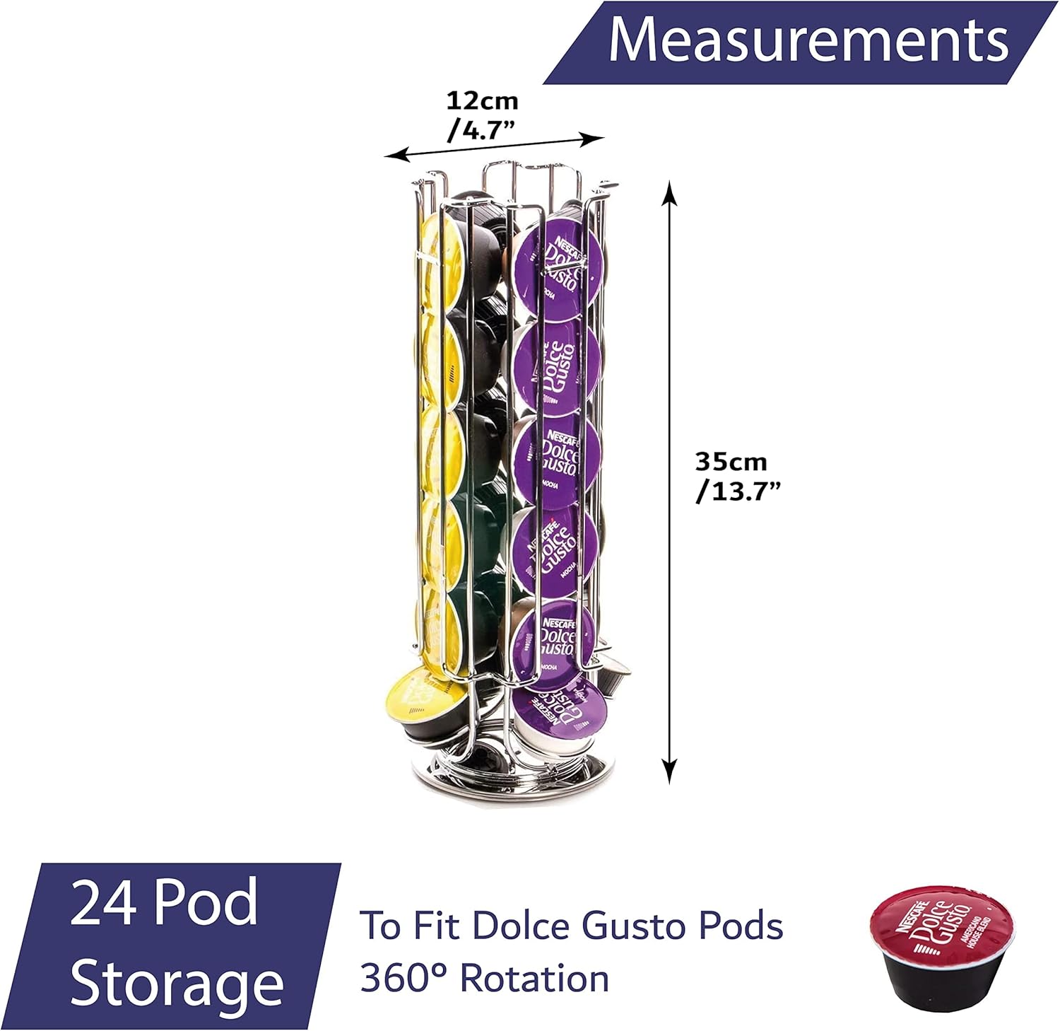 DELUCA, Porta Capsule Dolce Gusto, Dispenser 24 Posti con Base Rotante in Metallo
